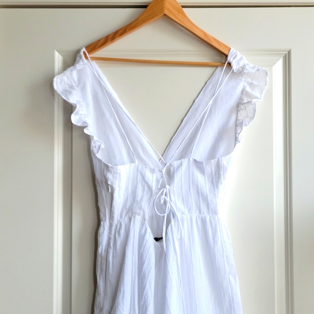 Zara Ruffled White Maxi Dress Size M - Picture 6 of 7